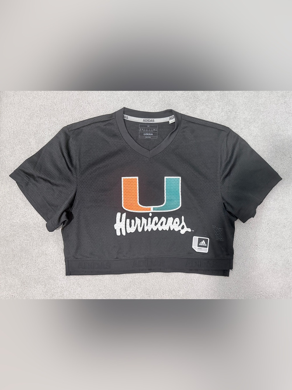 Adidas Miami Hurricanes Black Mesh Cropped Jersey Women's M Canes Game Day Top
